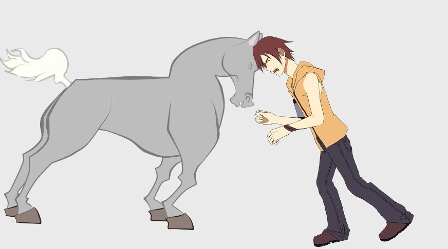 hombre y caballo enfrentados
