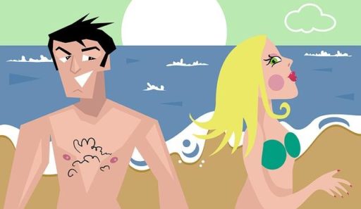 dibujo de mujer y hombre en playa