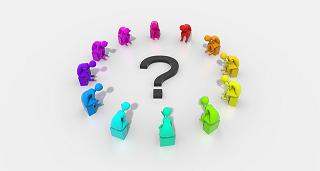 circulo de figuras rodeando una interrogacion