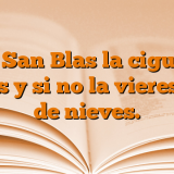 Por San Blas la cigueña verás y si no la vieres año de nieves.